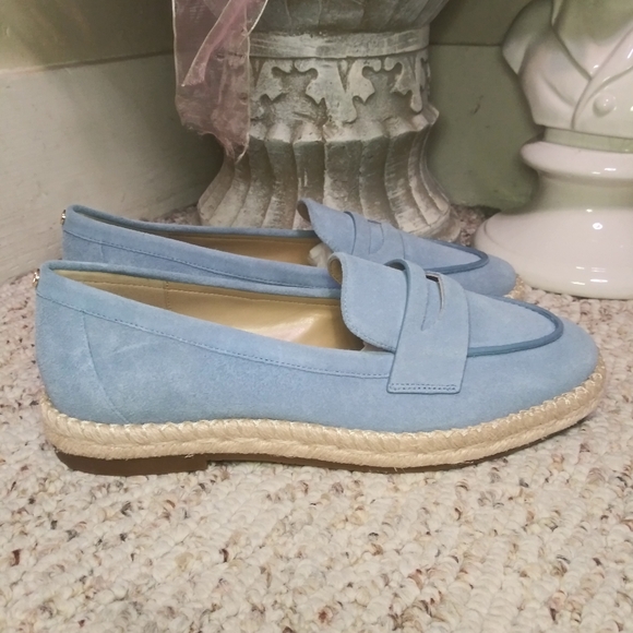 MICHAEL Michael Kors Shoes - Michael Kors Jute Trimmed Blue Suede Loafers